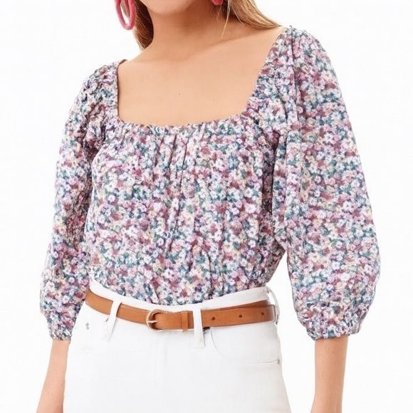 Tuckernuck Pomander Place Floral Puff Sleeve Blouse Medium - Picture 1 of 5